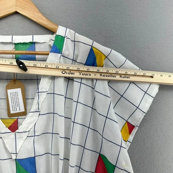 VTG Upcycled Kaftan Swimsuit Coverup 80s Style Geometric Print White SZ S-XL 90s - Picture 5 of 9